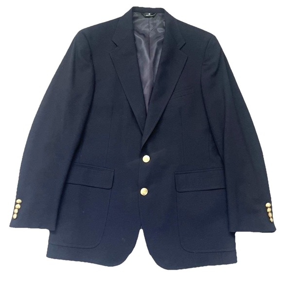 Vtg 80s Chaps Ralph Lauren Wool Blazer Mens 42L Navy Gold ButtonMade in USA